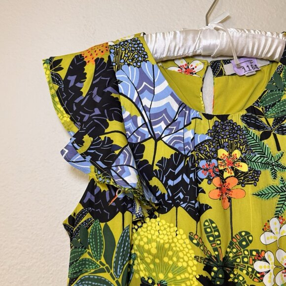 Ann Taylor Loft M Floral Shift dress Multi color Flutter flounced sleeve Boho - Picture 5 of 11